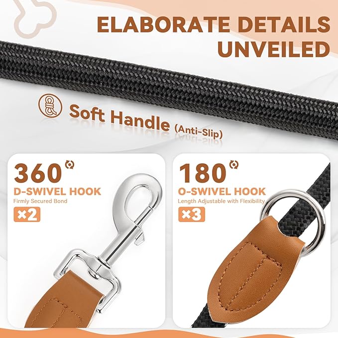 Correa Doble Enganche para Perros – Control, Libertad y Equilibrio 3 metros · Ajustable · Negro