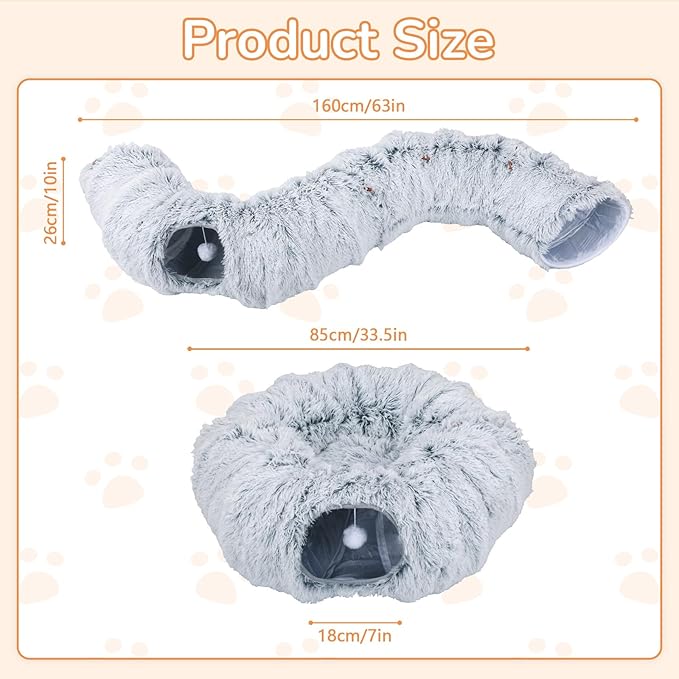 Road – Túnel Cama para Gatos con Alfombrilla Donut – Plegable, Circular, con Agujeros y Bolas de Juego (Gris, 85 x 26 cm)