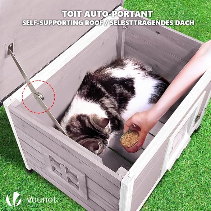 VOUNOT® – Casa de Madera para Gatos - refugio cálido y tradicional para tu felino