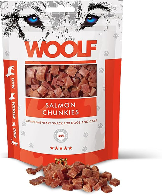Snacks Naturales para Perros – Dados Blandos de Salmón (100 g) - Nutrición pura, sabor auténtico… y el cariño de siempre