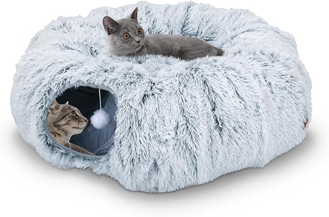 Road – Túnel Cama para Gatos con Alfombrilla Donut – Plegable, Circular, con Agujeros y Bolas de Juego (Gris, 85 x 26 cm)