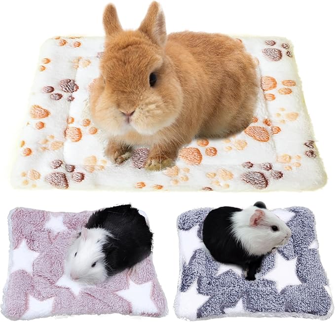 Pack de 3 Camas y Mantas de Felpa para Animales Pequeños – Cobayas, Conejos, Hámsteres, Chinchillas, Erizos y Ardillas