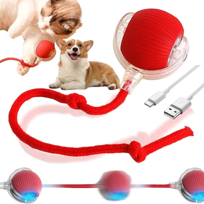 Juguete Interactivo para Gatos y Perros – Pelota Eléctrica Automática 360° – Versión 2026 con Carga USB y 3 Modos Inteligentes (Roja)