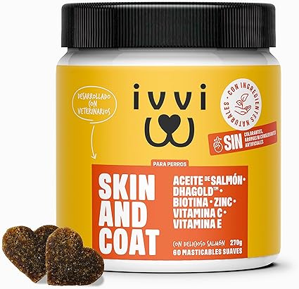 ivvi – Skin & Coat (60 golosinas de salmón) - Un cuidado ancestral para un pelaje sano, suave y lleno de vida
