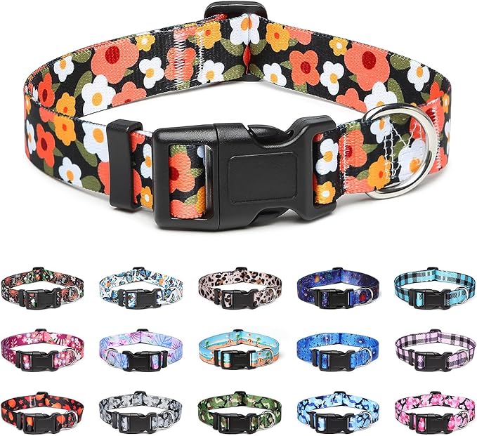 Collar para Perros – Ajustable, Cómodo y con un Diseño Floral que Enamora   Tamaño S · Floral Naranja