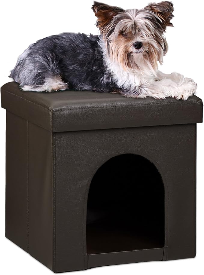 Relaxdays – Banco/Caseta para Perros (Cuero de Imitación, Marrón) - Elegancia rústica y comodidad… todo en un solo mueble