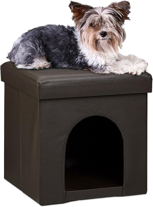 Relaxdays – Banco/Caseta para Perros (Cuero de Imitación, Marrón) - Elegancia rústica y comodidad… todo en un solo mueble
