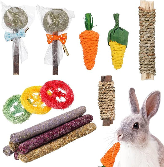 Pack de 15 Juguetes Naturales para Masticar – Conejos, Cobayas, Hámsteres, Jerbos y Animales Pequeños