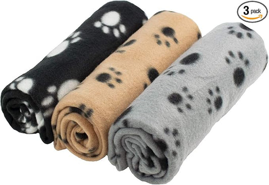 Pack de 3 Mantas Suaves para Mascotas – Estampado de Huellas – 60 x 70 cm – Invierno y Hogar
