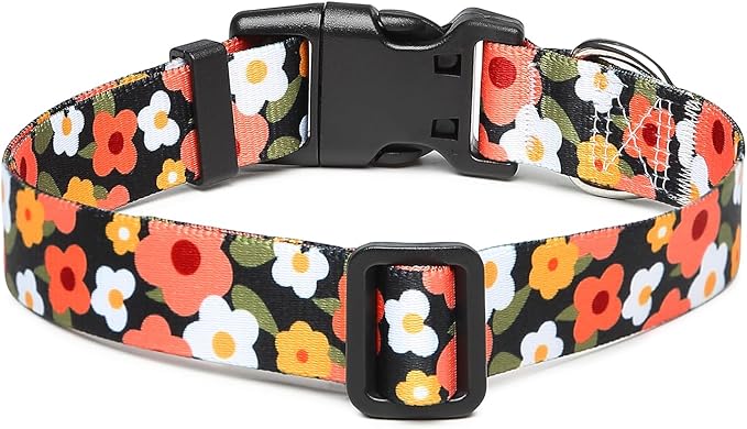 Collar para Perros – Ajustable, Cómodo y con un Diseño Floral que Enamora   Tamaño S · Floral Naranja