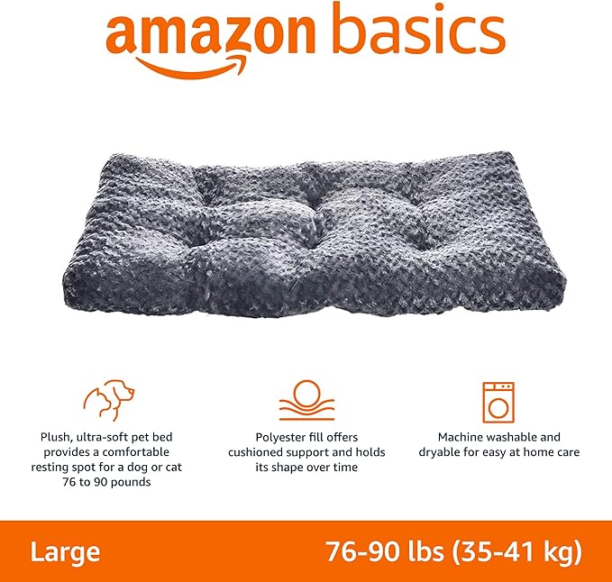 Amazon Basics – Cama Lavable para Perros y Mascotas   Tamaño 102 x 69 x 9 cm · Gris