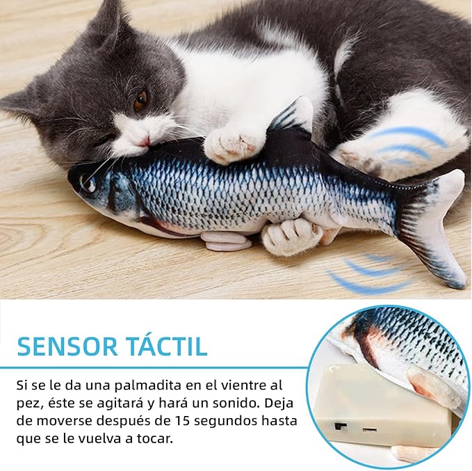 Nepfaivy – Pez Interactivo para Gatos (con Catnip y Carga USB) - Un pez que late, se mueve y despierta el instinto felino