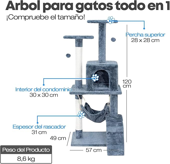 Edipets – Árbol Rascador para Gatos (Gris) | Un pequeño reino elevado para tus felinos