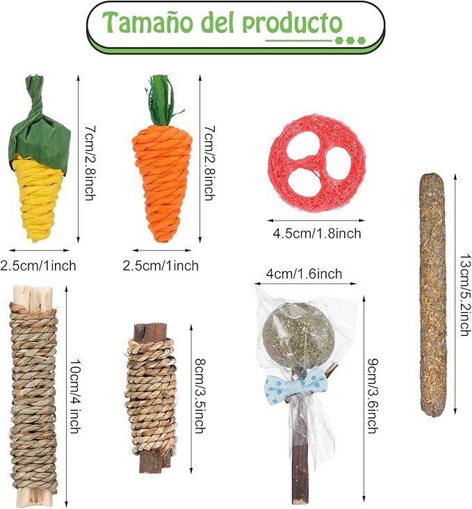 Pack de 15 Juguetes Naturales para Masticar – Conejos, Cobayas, Hámsteres, Jerbos y Animales Pequeños