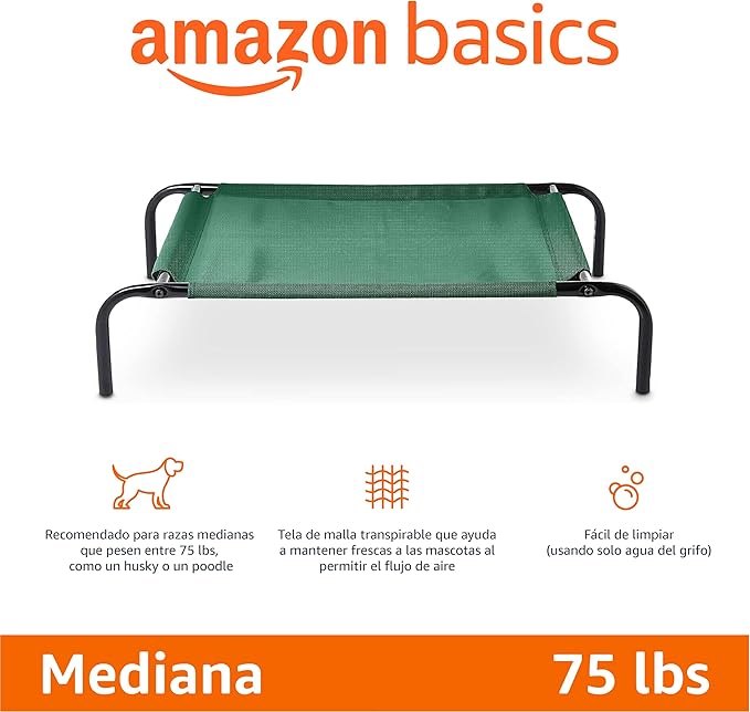 Amazon Basics – Cama Elevada Refrescante para Perros   Tamaño Medium · Verde