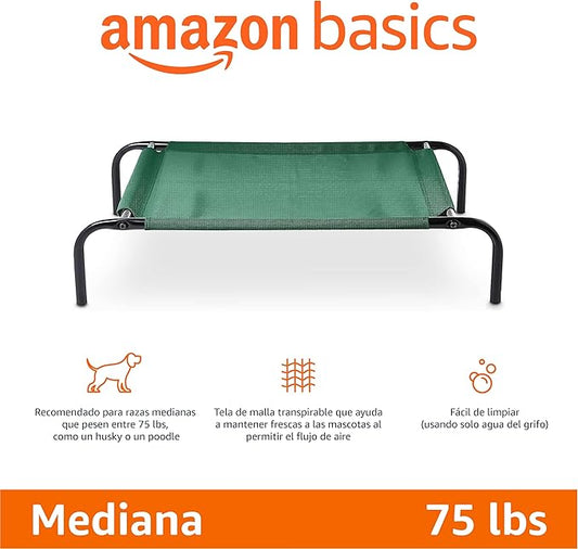 Amazon Basics – Cama Elevada Refrescante para Perros   Tamaño Medium · Verde