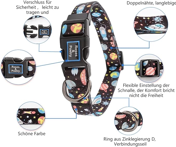 Roses&Poetry – Collar y Correa para Perros Medianos   Estrella · Colorido · Ajustable · Hecho para brillar juntos