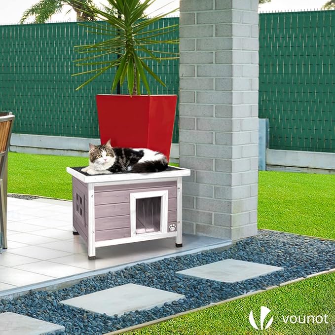 VOUNOT® – Casa de Madera para Gatos - refugio cálido y tradicional para tu felino