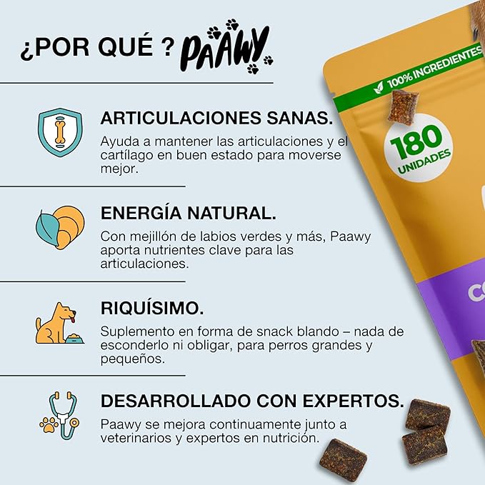 Paawy – Condroprotector para Perros (180 snacks) - Fuerza, movimiento y tradición para las articulaciones de tu compañero