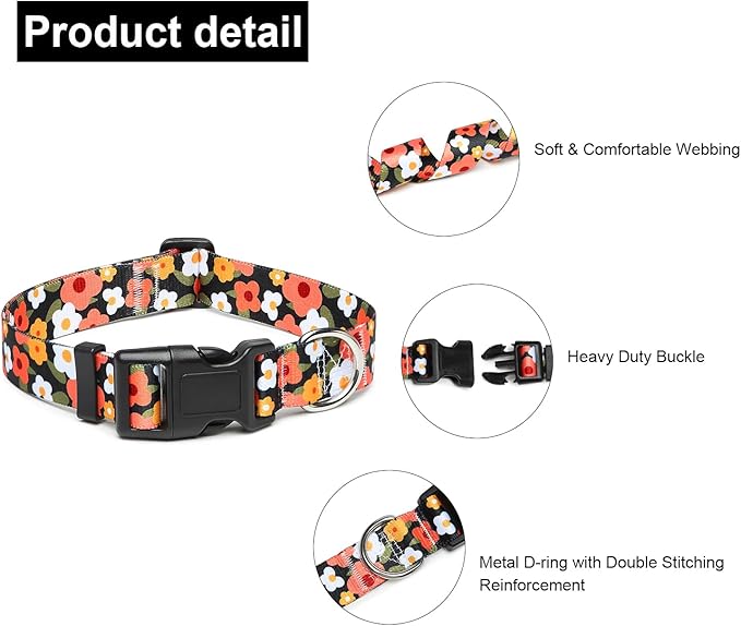 Collar para Perros – Ajustable, Cómodo y con un Diseño Floral que Enamora   Tamaño S · Floral Naranja