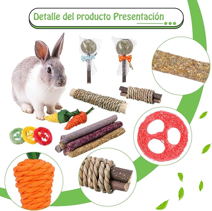 Pack de 15 Juguetes Naturales para Masticar – Conejos, Cobayas, Hámsteres, Jerbos y Animales Pequeños