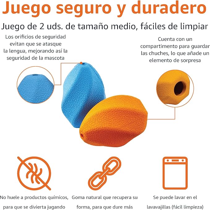 Amazon Basics – Juego de 2 Dispensadores de Comida - Juguetes masticables que alimentan el cuerpo… y el alma