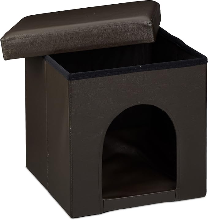 Relaxdays – Banco/Caseta para Perros (Cuero de Imitación, Marrón) - Elegancia rústica y comodidad… todo en un solo mueble
