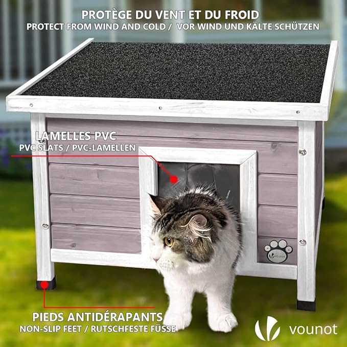 VOUNOT® – Casa de Madera para Gatos - refugio cálido y tradicional para tu felino