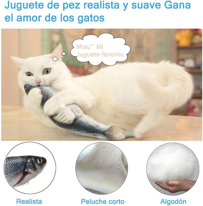 Nepfaivy – Pez Interactivo para Gatos (con Catnip y Carga USB) - Un pez que late, se mueve y despierta el instinto felino