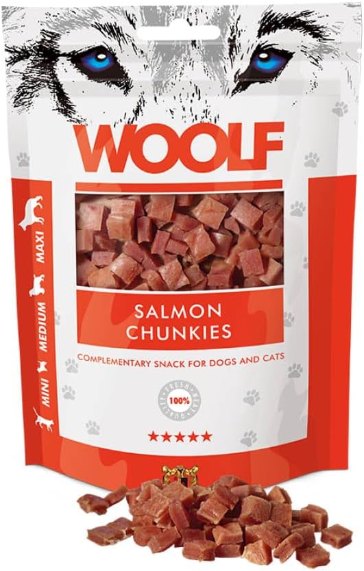 Snacks Naturales para Perros – Dados Blandos de Salmón (100 g) - Nutrición pura, sabor auténtico… y el cariño de siempre