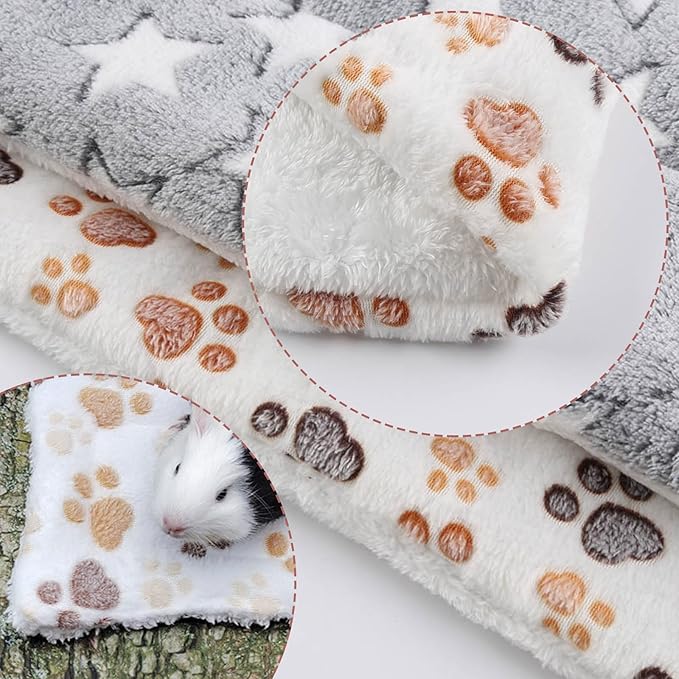 Pack de 3 Camas y Mantas de Felpa para Animales Pequeños – Cobayas, Conejos, Hámsteres, Chinchillas, Erizos y Ardillas