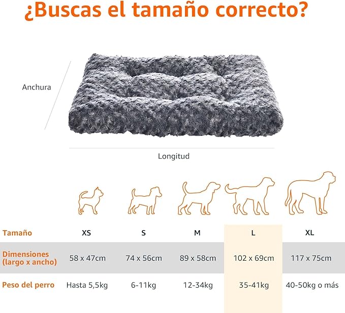 Amazon Basics – Cama Lavable para Perros y Mascotas   Tamaño 102 x 69 x 9 cm · Gris