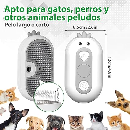 Cepillo de Vapor para Gatos y Perros – Caricias que desenredan el alma (Blanco)