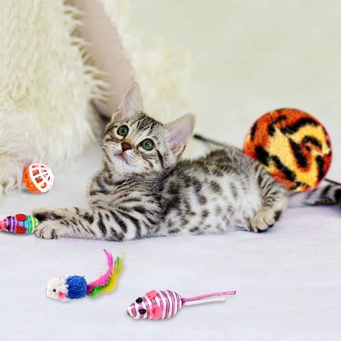 GOLDGE – Pack de Juguetes Interactivos para Gatos - Plumas, ratoncitos y juegos que despiertan el instinto felino