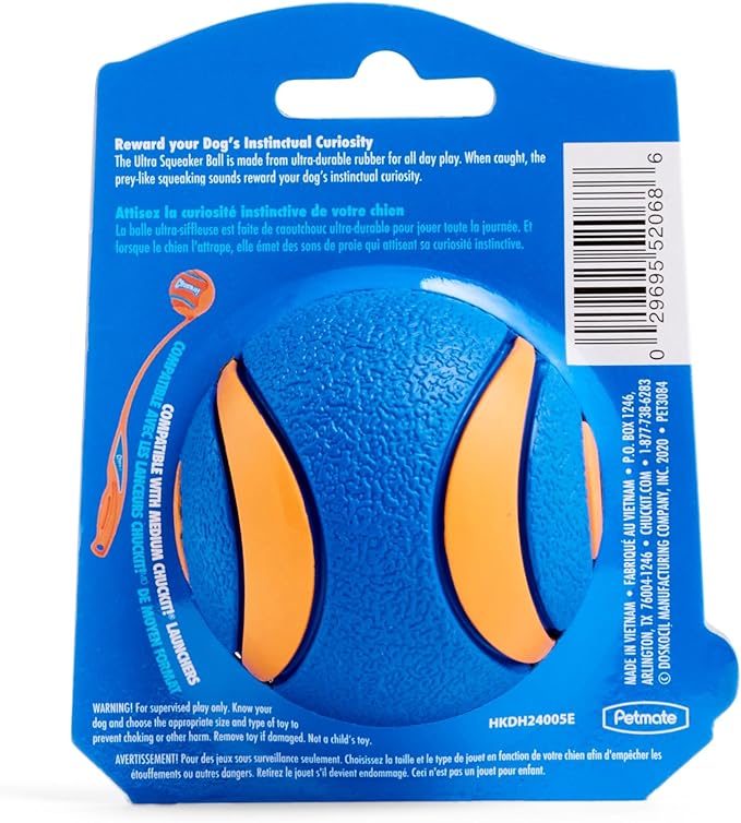 Chuckit! Ultra Squeaker Ball – Tamaño M - La pelota que enciende el instinto y la alegría